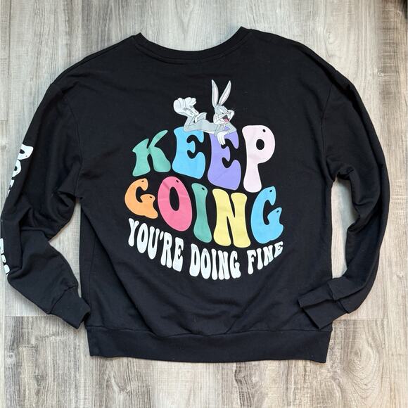 Women Looney Tunes Black Top Bugs Bunny Doing Fine Keep Going Positive Art L - Picture 5 of 9